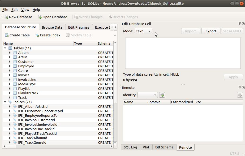 SQLite Browser estructura