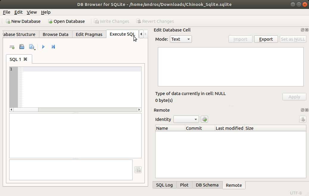 SQLite Browser zona de SQL
