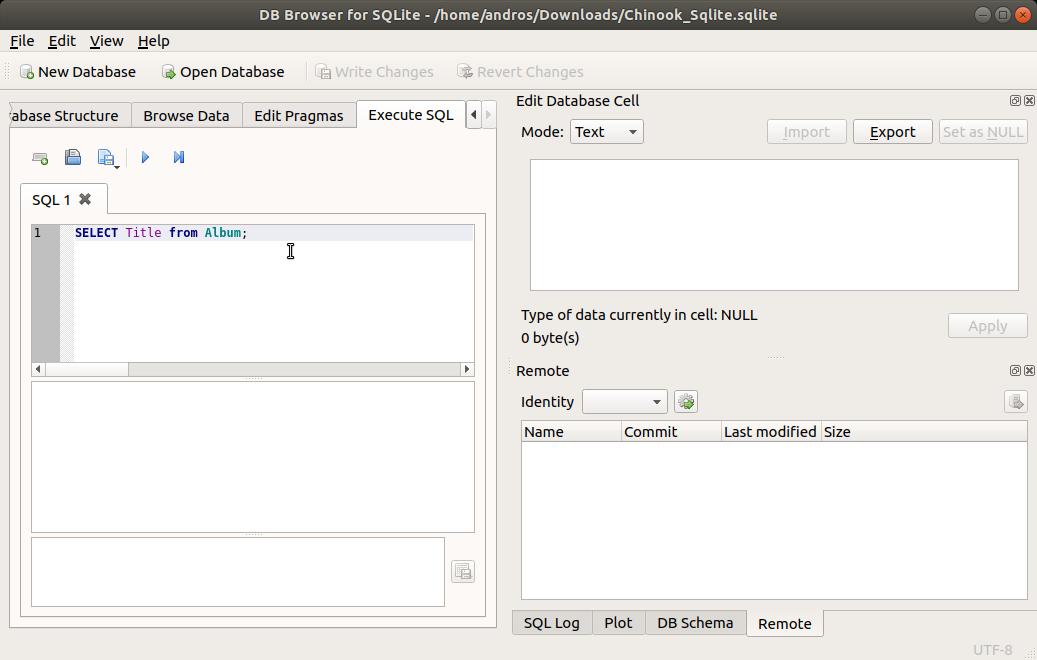 SQLite Browser escribiendo SQL