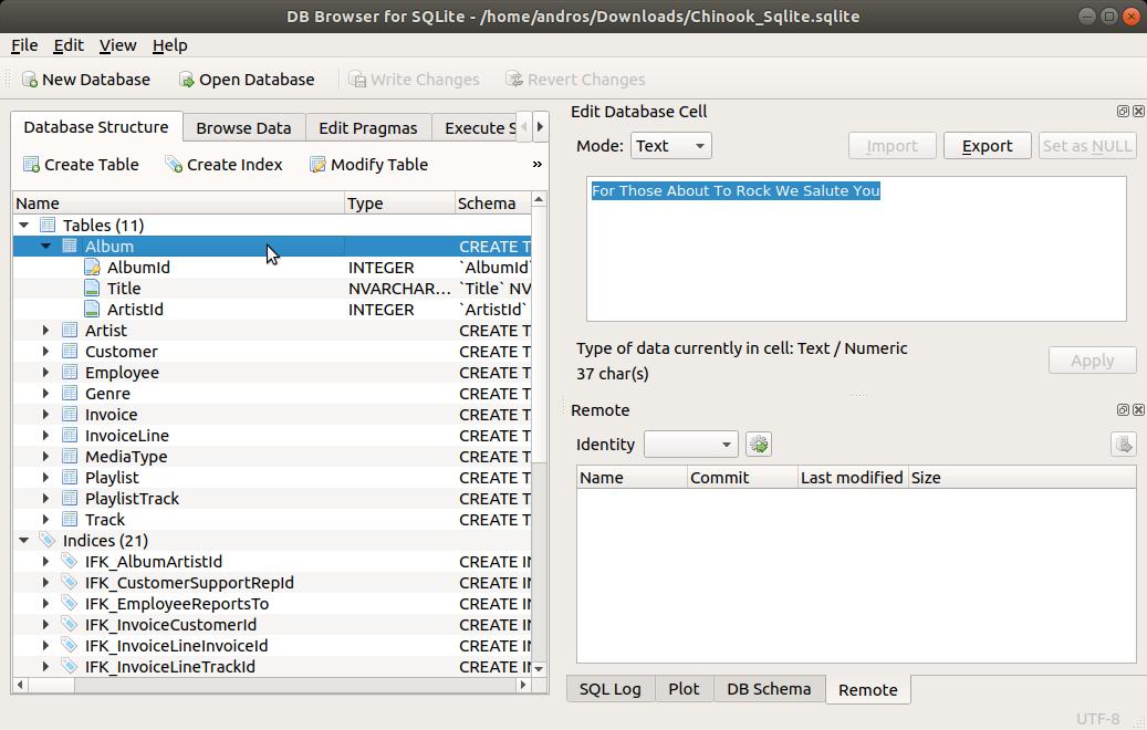SQLite Browser explorar otras tablas